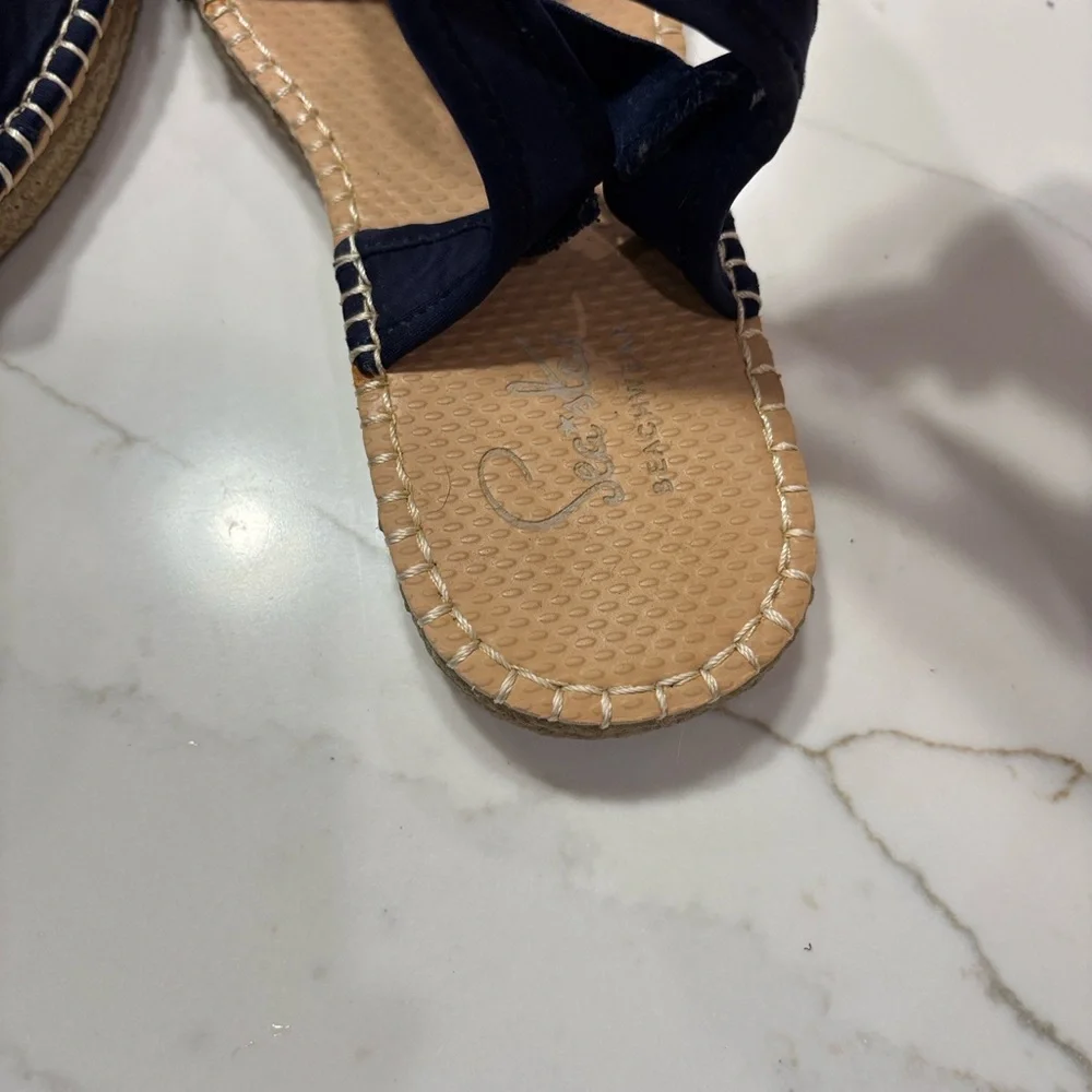 Navy Espadrille Slingback Flats with Crisscross Straps